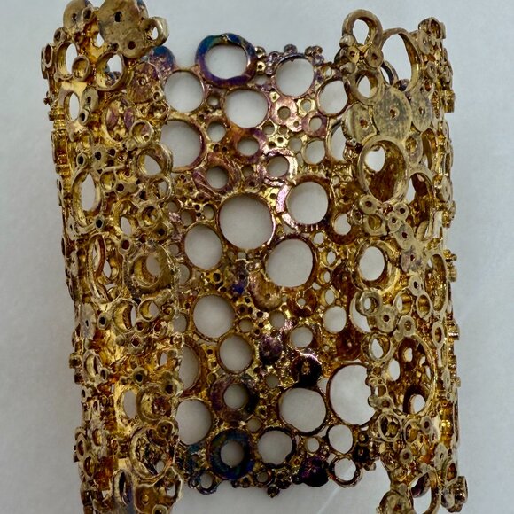 Alexis Bittar Gold Open Circle Cuff Bracelet – Sculptural Statement Wide Bangle - Picture 4 of 8